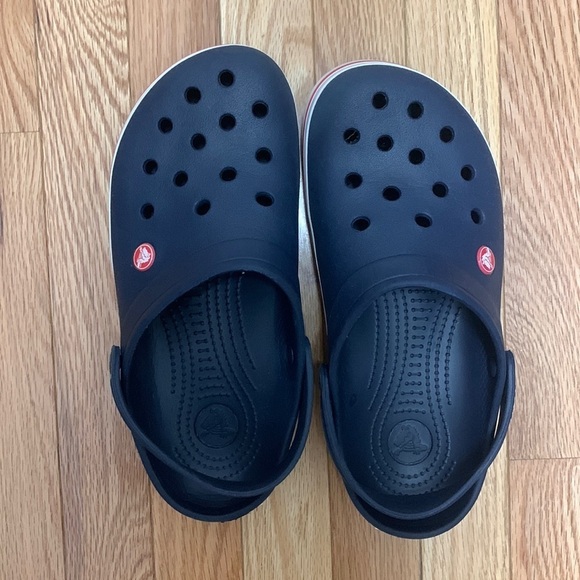 Navy with Cream and‎ Red Stripe Croc Mules - Picture 2 of 5